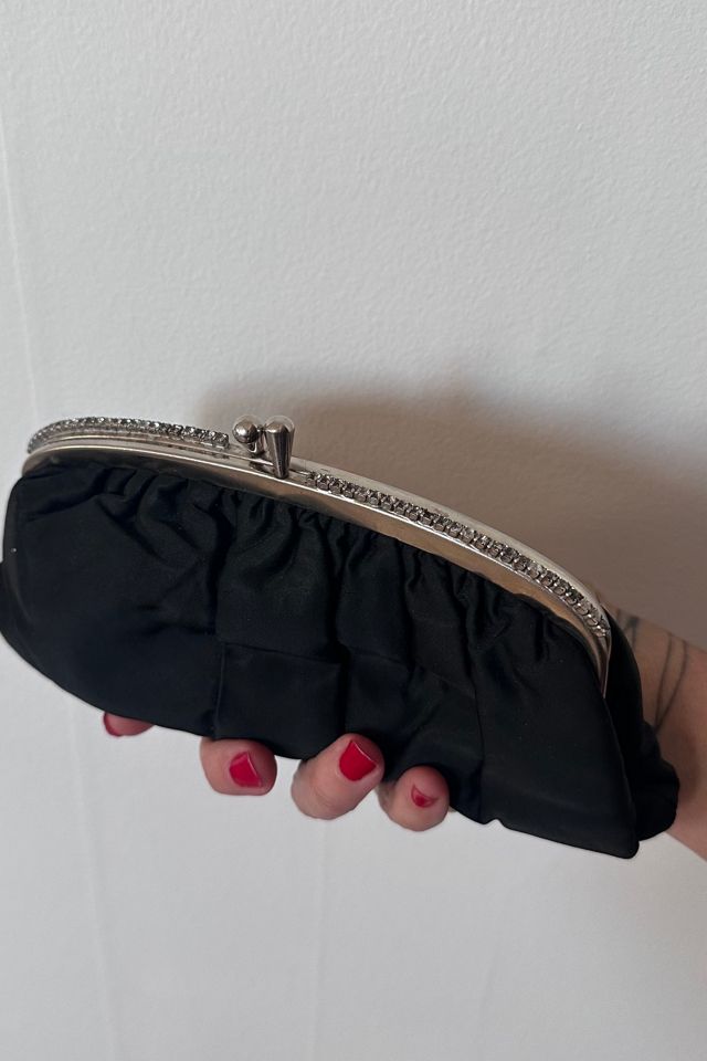 Vintage Black Satin Kiss Clasp Frame Clutch with Diamond Selected by KA.TL.AK #1