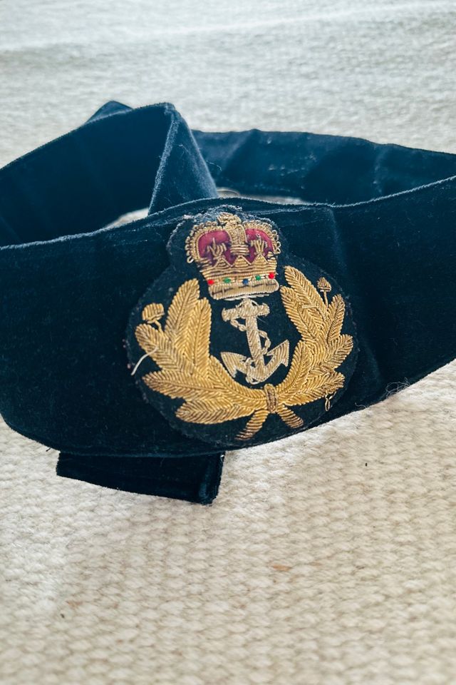 Vintage Black Velvet Adjustable Belt with British Royal Navy Emblem Selected by KA.TL.AK #1