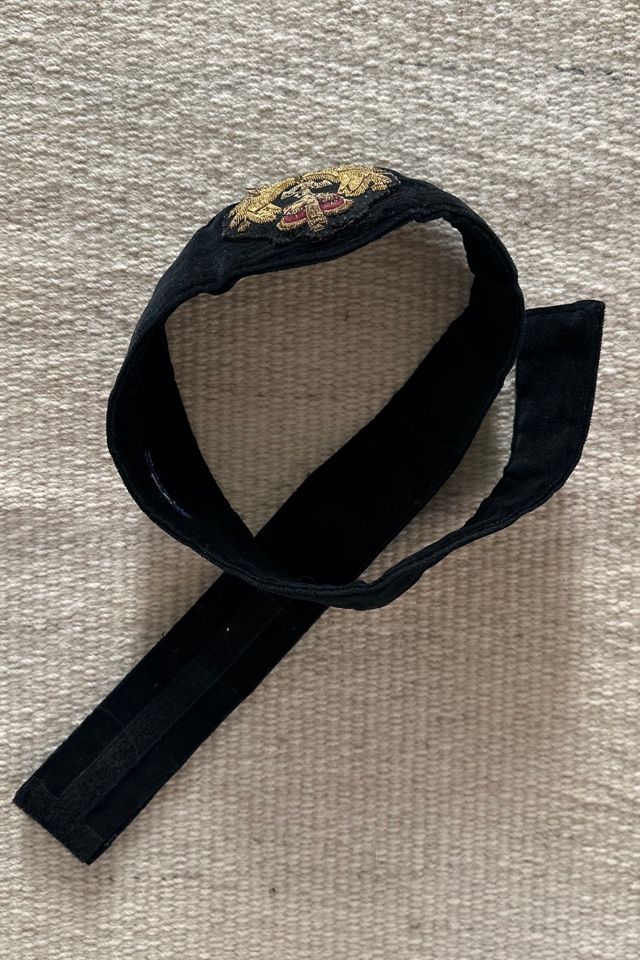 Vintage Black Velvet Adjustable Belt with British Royal Navy Emblem Selected by KA.TL.AK #2