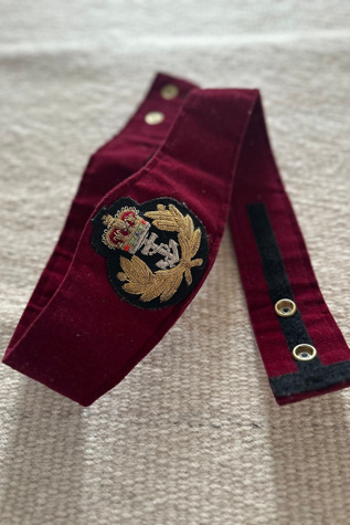 Vintage Burgendy Velvet Adjustable Belt with British Royal Navy Emblem Selected by KA.TL.AK