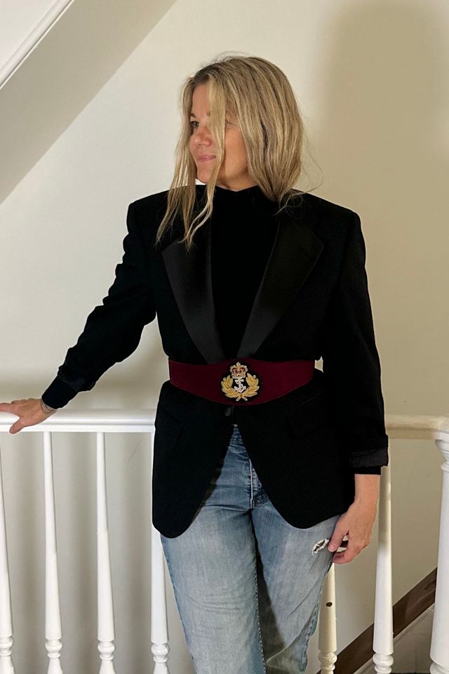 Vintage Burgendy Velvet Adjustable Belt with British Royal Navy Emblem Selected by KA.TL.AK #1