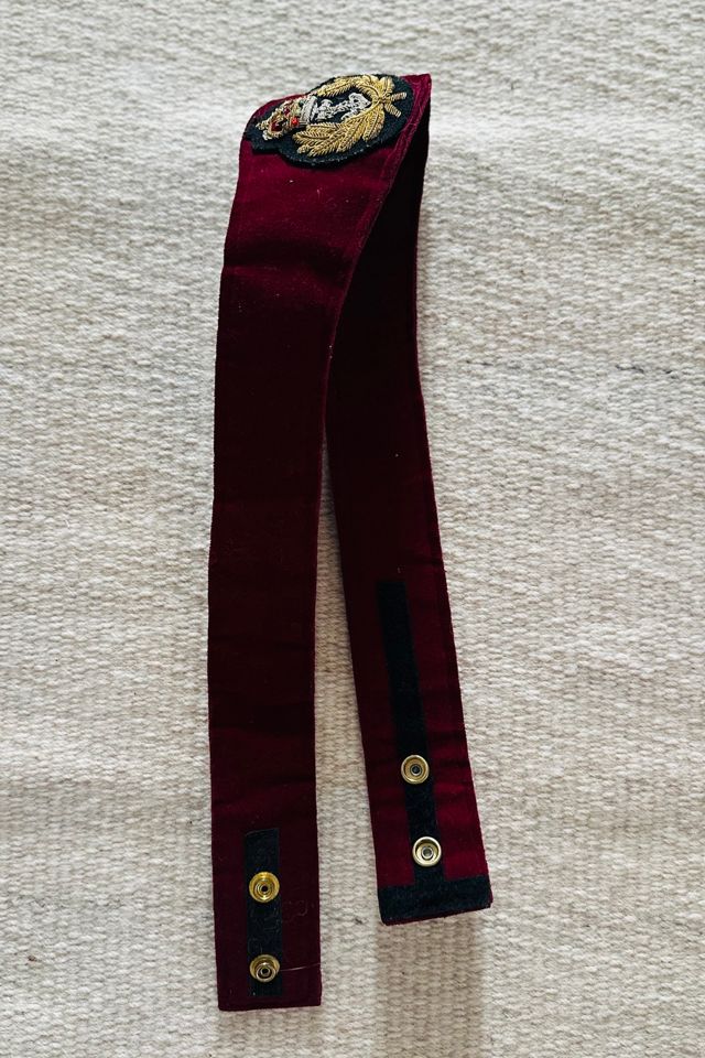 Vintage Burgendy Velvet Adjustable Belt with British Royal Navy Emblem Selected by KA.TL.AK #3