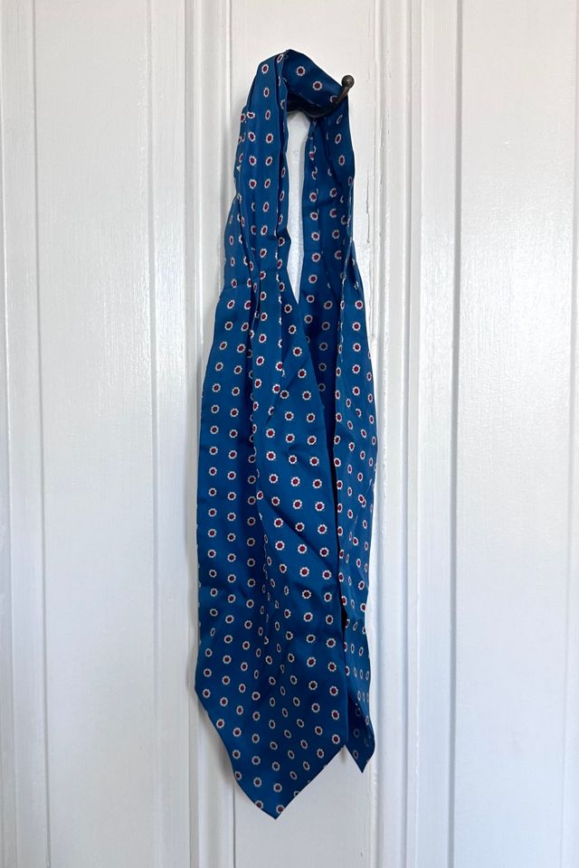 Vintage Blue Ascot Scarf with Red Geometric Dot Pattern Selected by KA.TL.AK #1