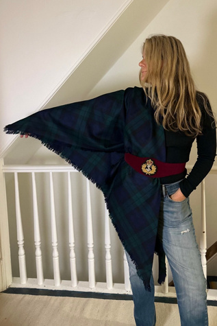 Large Green and Blue Plaid Saks Fifth Avenue Wool Wrap Selected by KA.TL.AK