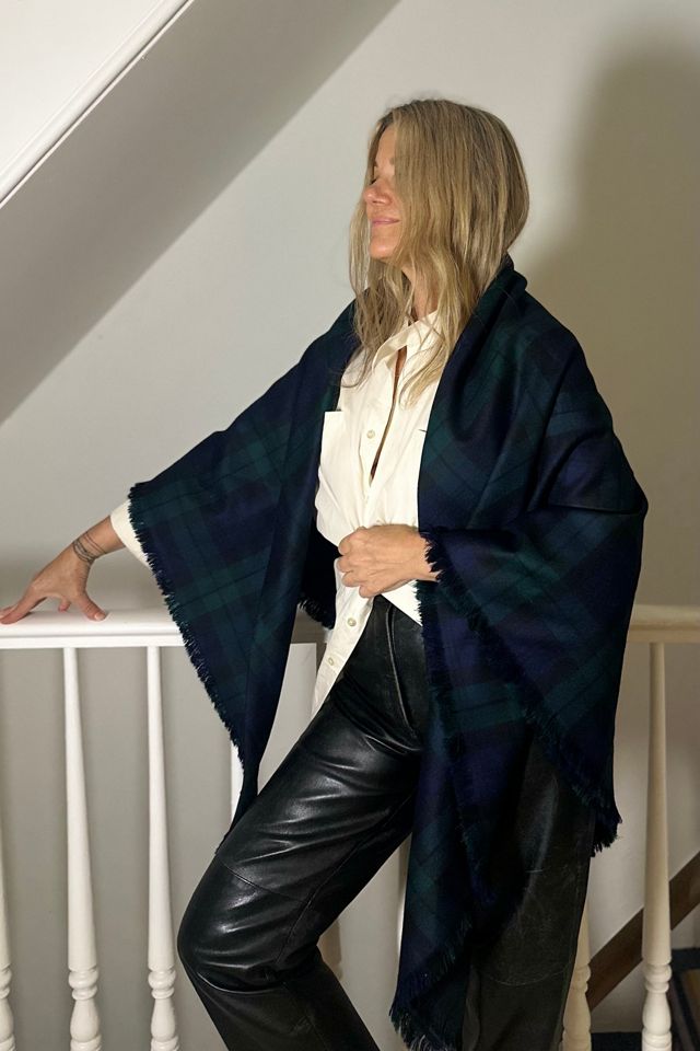 Large Green and Blue Plaid Saks Fifth Avenue Wool Wrap Selected by KA.TL.AK #2