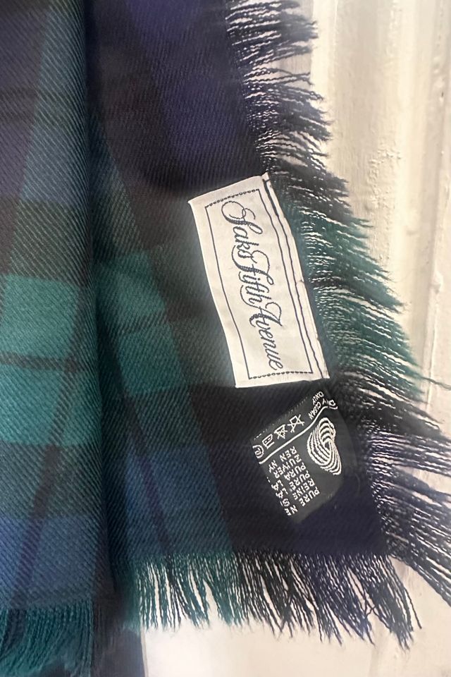 Large Green and Blue Plaid Saks Fifth Avenue Wool Wrap Selected by KA.TL.AK #3