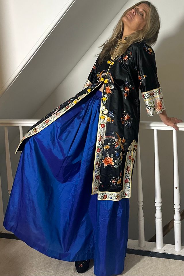 Blue Iridescent Full Silk Skirt with Pockets at Seam Selected by KA.TL.AK #1