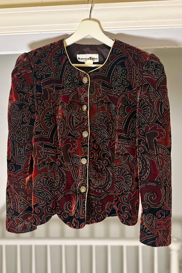 Vintage ‘80’s Red Velvet Patterned Jacket with Puffy Sleeves Selected by KA.TL.AK #1