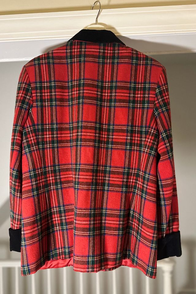 Vintage Red Plaid Button Front Jacket with Black Velvet Details Selected by KA.TL.AK #2
