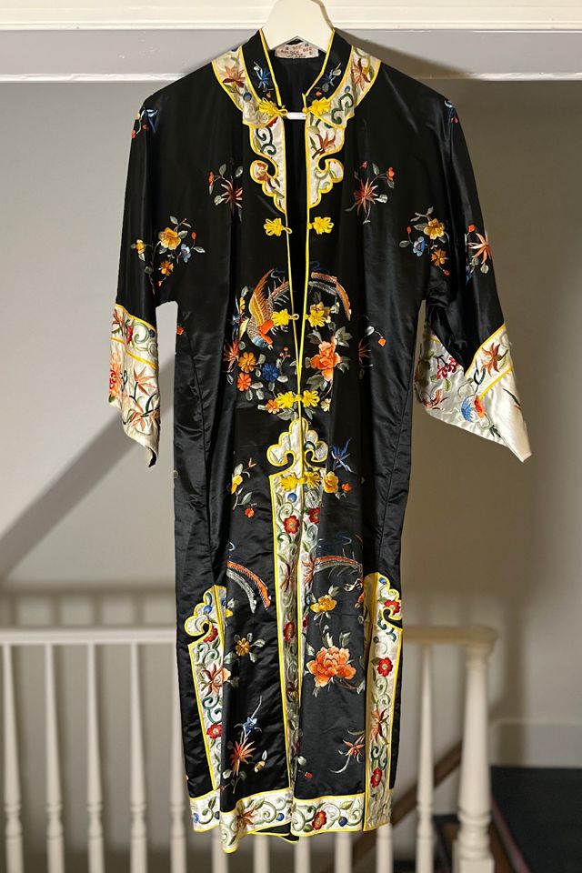 Vintage Black Silk Duster with Embroidered Motif Selected by KA.TL.AK #1