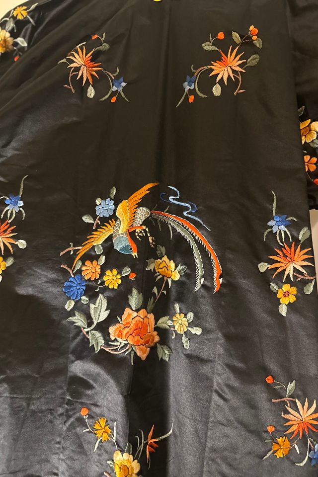 Vintage Black Silk Duster with Embroidered Motif Selected by KA.TL.AK #2