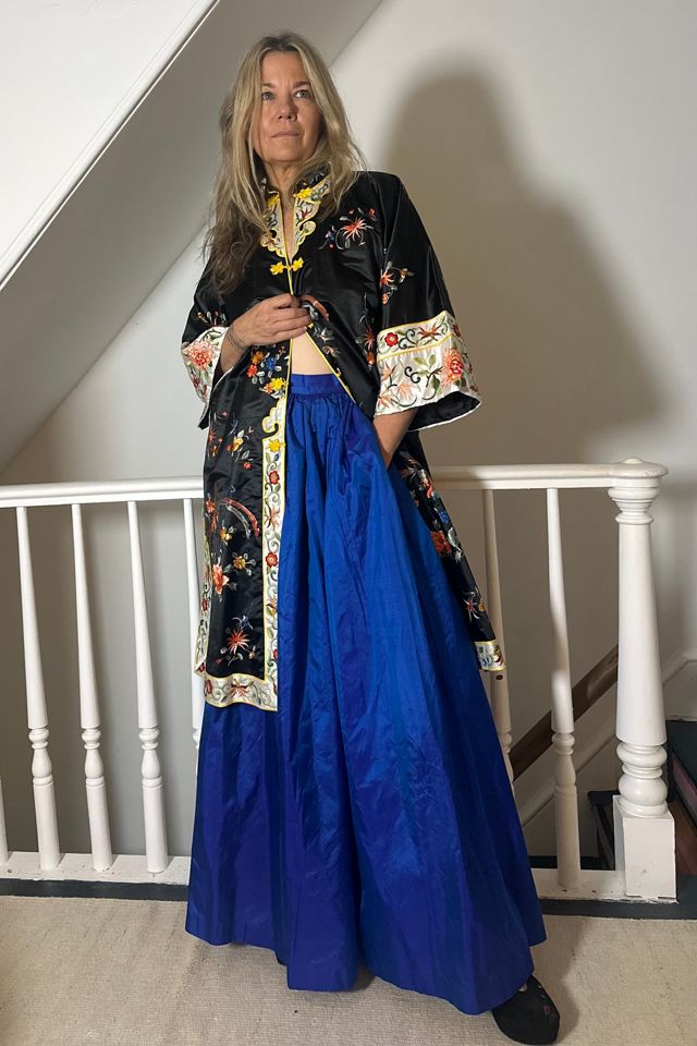 Vintage Black Silk Duster with Embroidered Motif Selected by KA.TL.AK #3