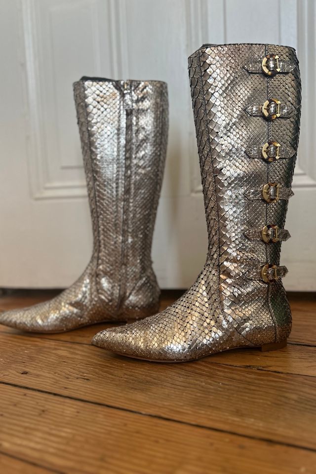 Vintage Fall 2007 Oscar De La Renta Silver Faux Python Flat Boots Selected by KA.TL.AK #1