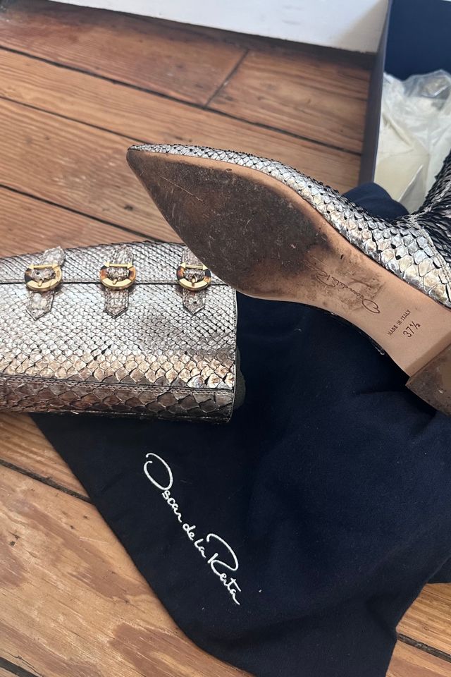 Vintage Fall 2007 Oscar De La Renta Silver Faux Python Flat Boots Selected by KA.TL.AK #3