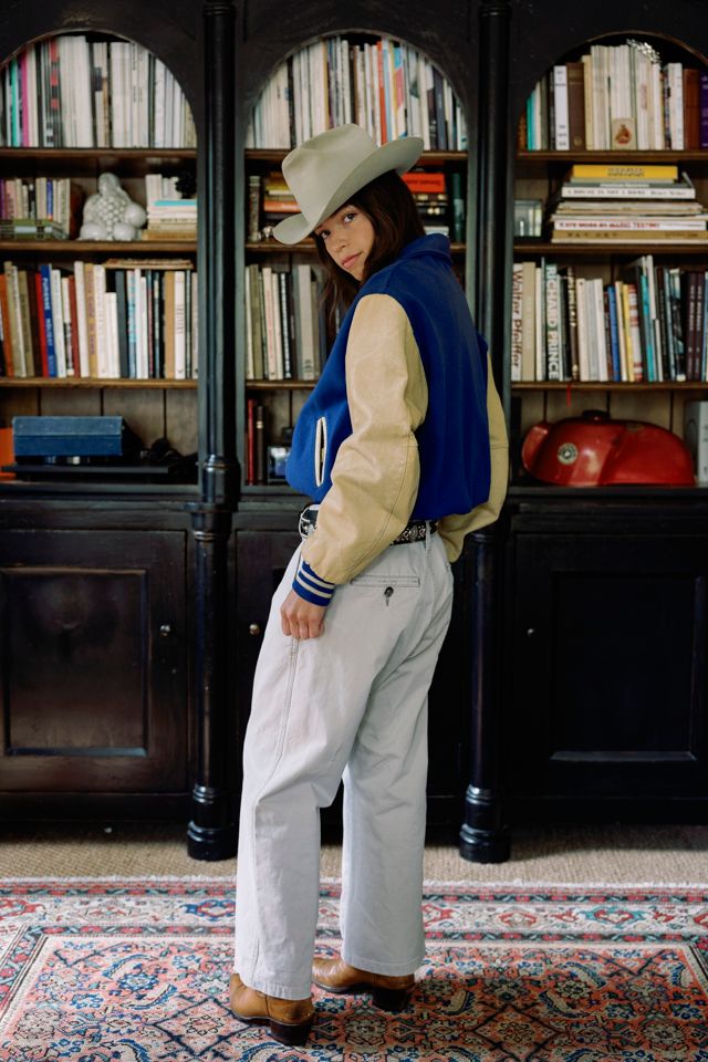 1980s Royal Blue Wool & Leather Sleeve Letterman Varsity Jacket by Lauren Owen of Texas #1