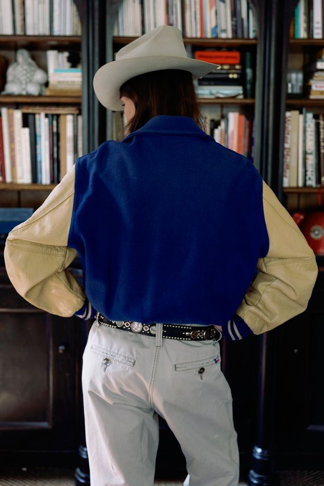 1980s Royal Blue Wool & Leather Sleeve Letterman Varsity Jacket by Lauren Owen of Texas #2