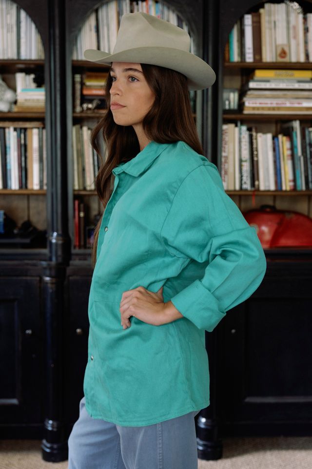 1980s Jade Green Snap Front Work Shirt Jacket by Lauren Owen of Texas #1