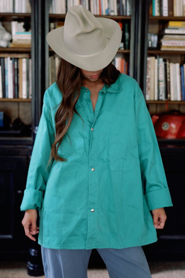 1980s Jade Green Snap Front Work Shirt Jacket by Lauren Owen of Texas #2