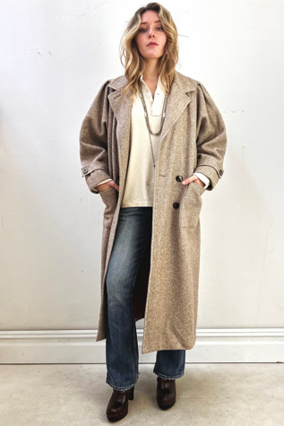 Vintage Coat Herringbone Wool Maxi Selected by Anna Corinna