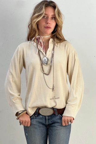 Vintage Thermal Cotton Henley Selected by Anna Corinna