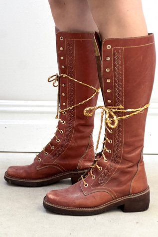 Vintage Boots Leather Gum Soled Knee High Lace Up Selected by Anna Corinna