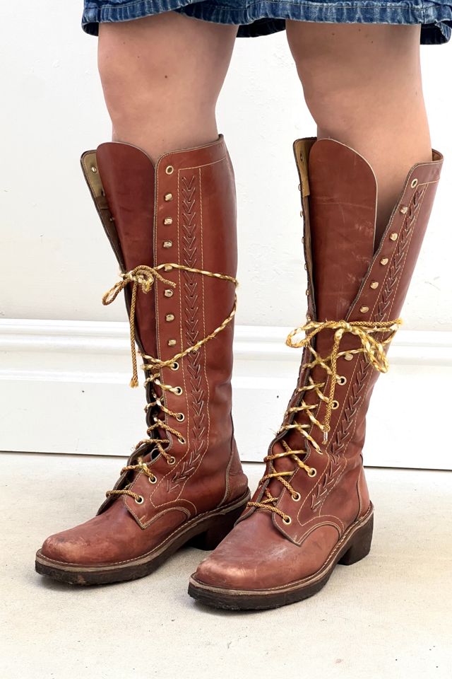Vintage Boots Leather Gum Soled Knee High Lace Up Selected by Anna Corinna #1