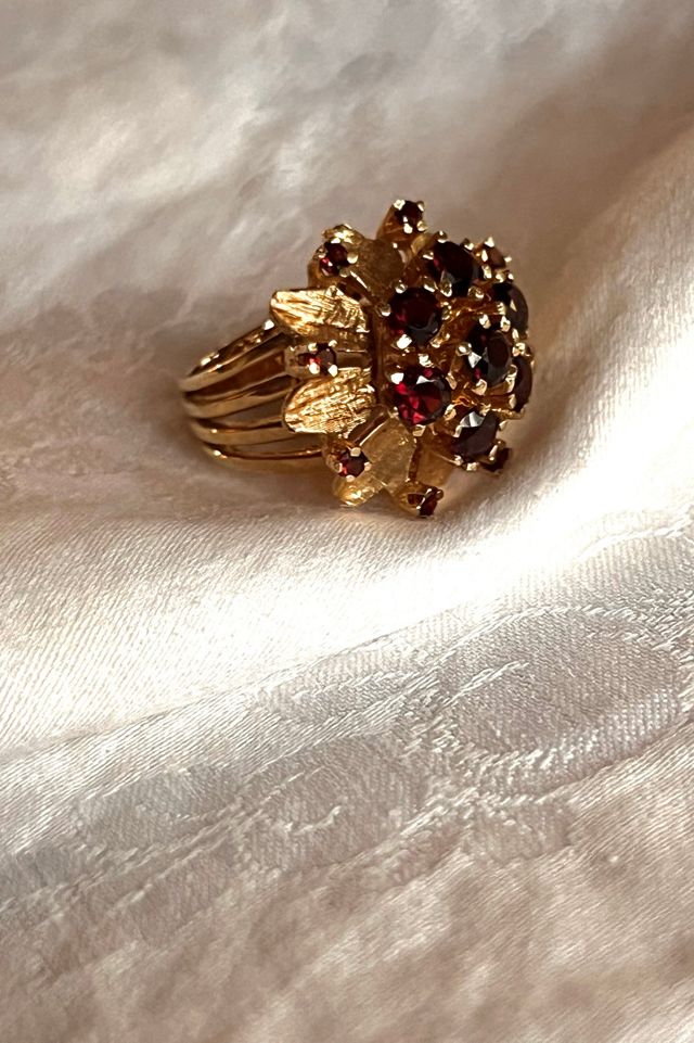 Vintage 14K Gold and Garnet Cluster Cocktail Ring  Selected by Anna Corinna #1