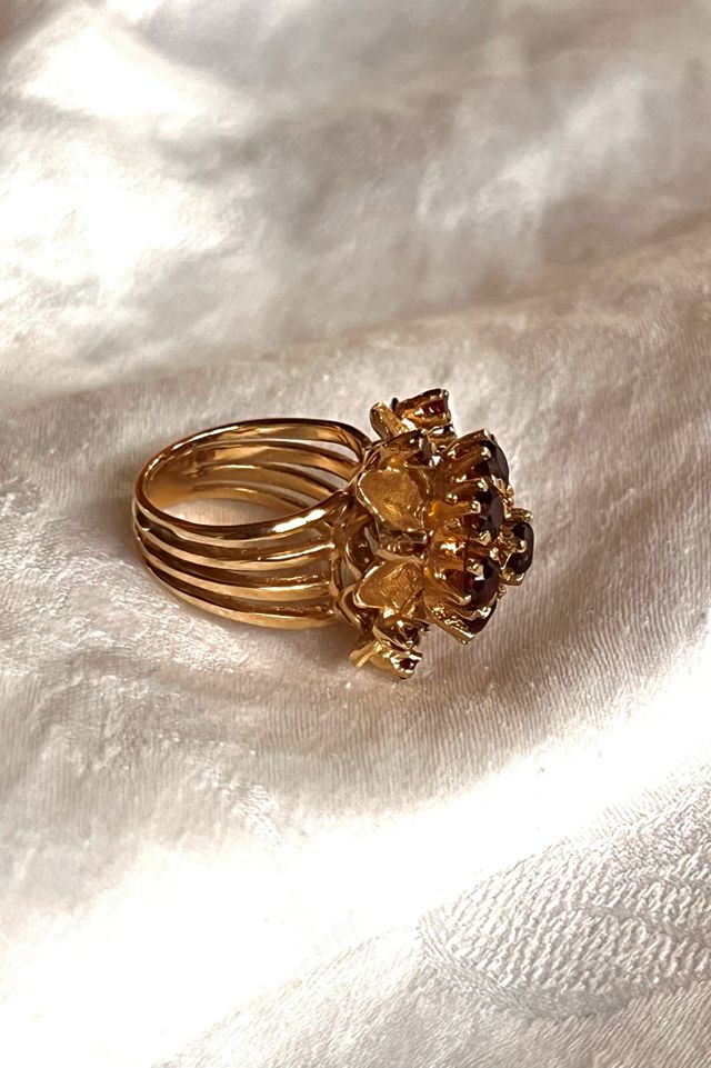 Vintage 14K Gold and Garnet Cluster Cocktail Ring  Selected by Anna Corinna #2