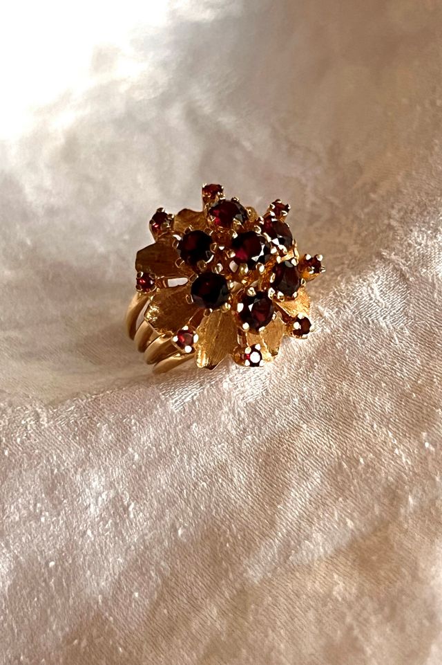 Vintage 14K Gold and Garnet Cluster Cocktail Ring  Selected by Anna Corinna #3