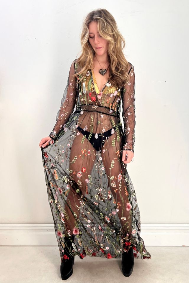 Vintage Dress Mesh Maxi Sheer Embroidered Selected by Anna Corinna #1
