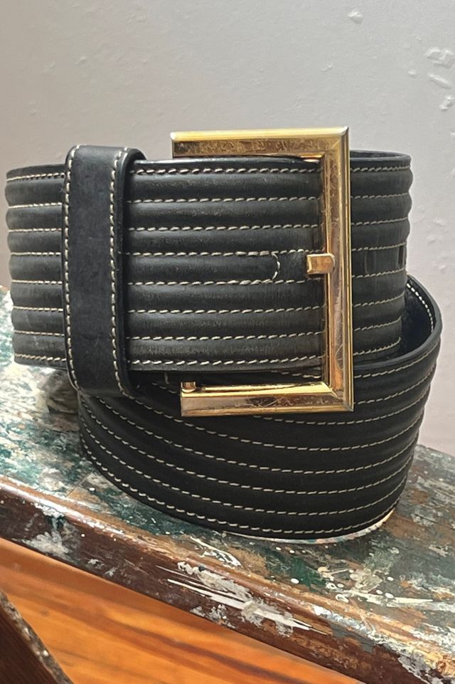 Vintage Ginafranco Ferre Quilted Leather Belt and Buckle Selected by Anna Corinna #1
