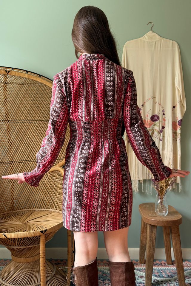 Vintage 1970s Boho Red Cotton Block Print Style Mini Dress Selected by Two Vintage Twins #2