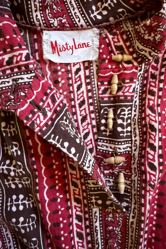 Vintage 1970s Boho Red Cotton Block Print Style Mini Dress Selected by Two Vintage Twins #3