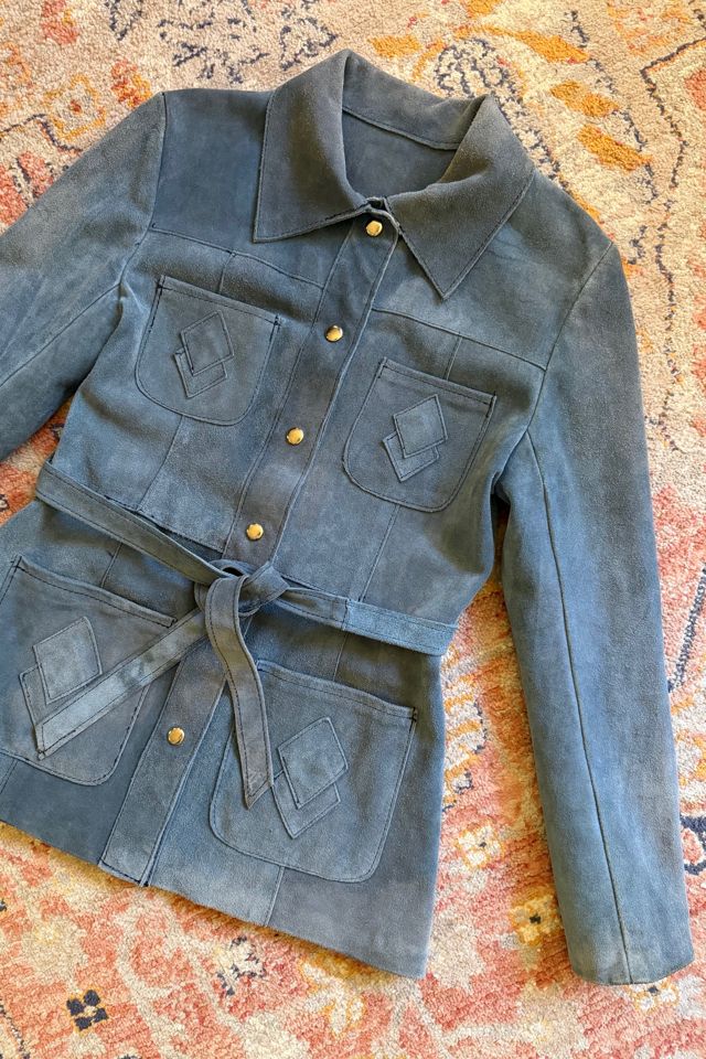 Vintage 1970s Dusty Blue Suede Belted Jacket Selected by Two Vintage Twins #1