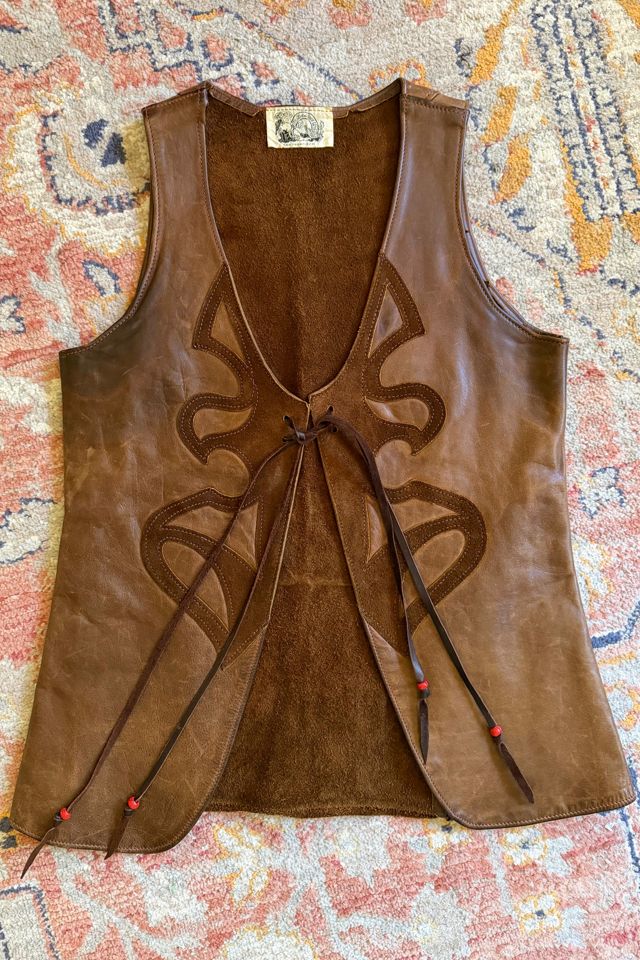 Vintage 1970s Magical Leather and Suede Tooled Vest Selected by Two Vintage Twins #1