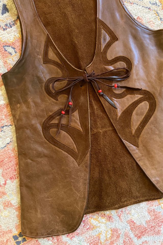 Vintage 1970s Magical Leather and Suede Tooled Vest Selected by Two Vintage Twins #2