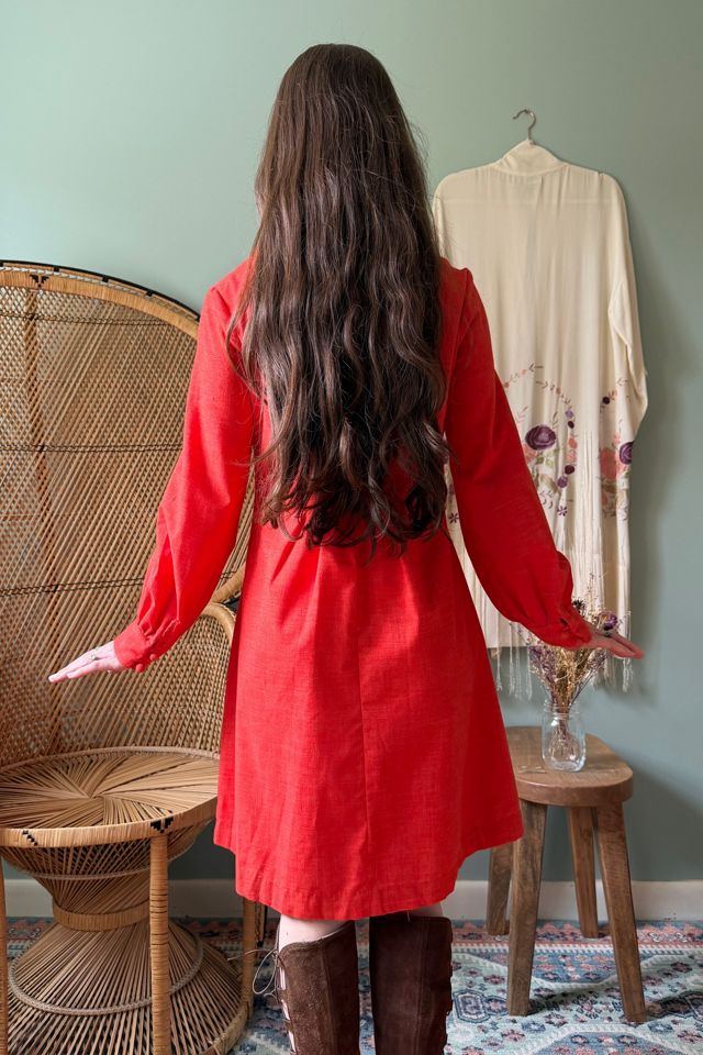 Vintage 1970s Boho Red Butterfly Embroidery Mini Dress Selected by Two Vintage Twins #2