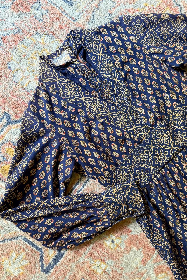 Vintage 1970s Boho Block Printed Indian Cotton Floral Maxi Dress Selected by Two Vintage Twins #3