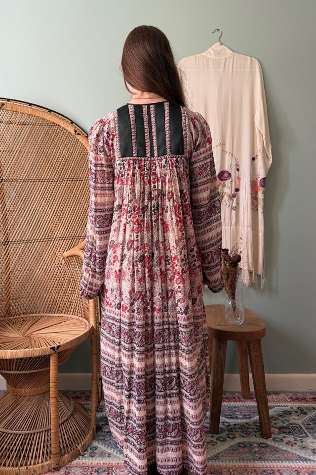 Vintage 1970s Red Floral Lurex Indian Cotton Midi Dress Selected by Two Vintage Twins #2