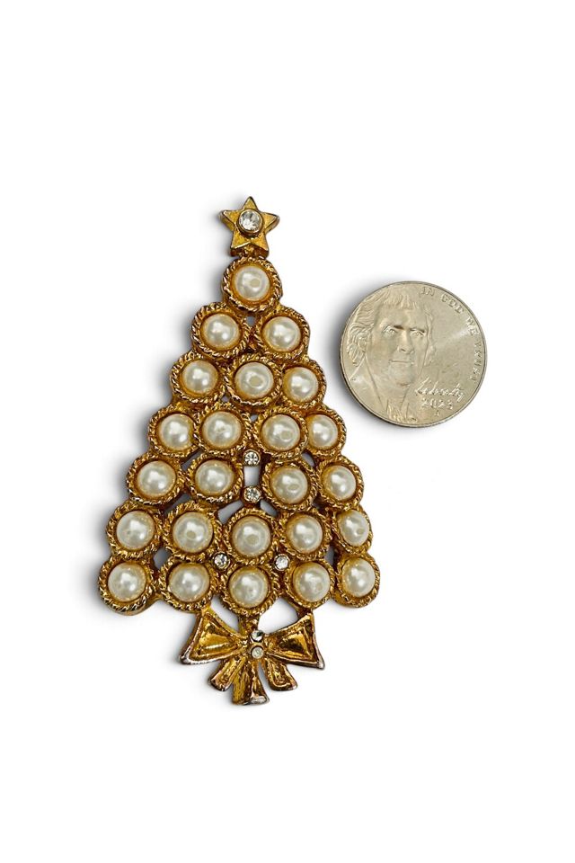 Vintage 1970's Christmas Tree Pearl Pin Selected by FernMercantile #1