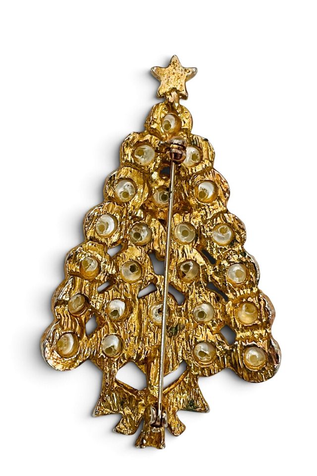 Vintage 1970's Christmas Tree Pearl Pin Selected by FernMercantile #2