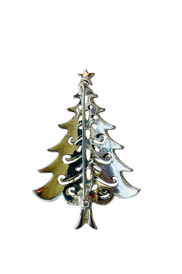 Vintage 1970's Christmas Tree Silver Pin Selected by FernMercantile #1