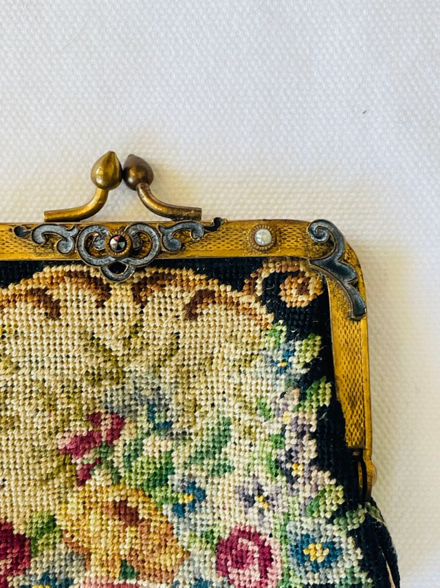 Antique Petit Point Needlepoint Coin Purse Selected By FernMercantile #1