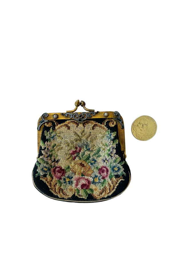 Antique Petit Point Needlepoint Coin Purse Selected By FernMercantile #3