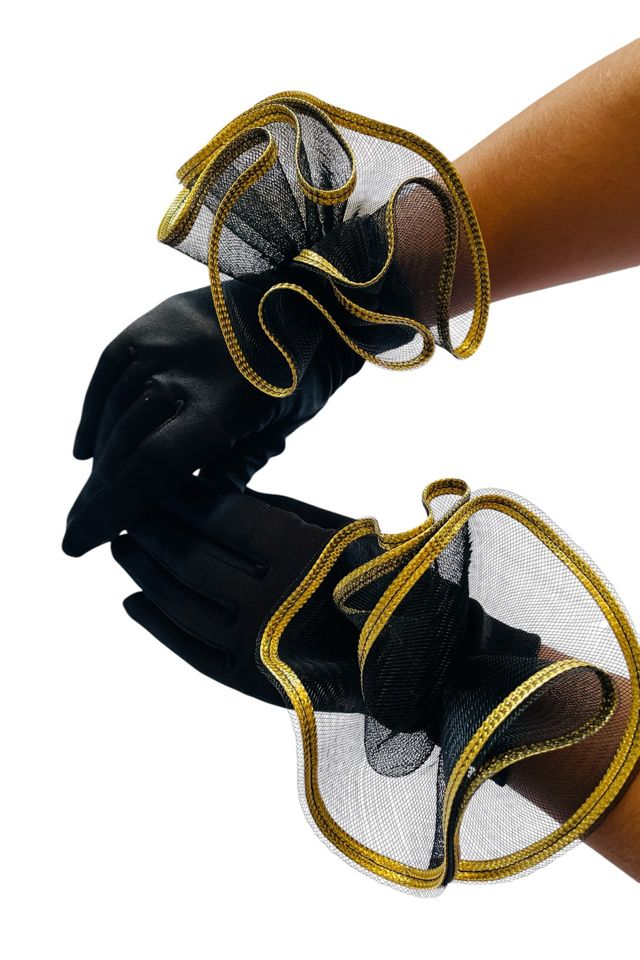 Vintage 1980's Black and Gold Evening Gloves Selected by FernMercantile #1