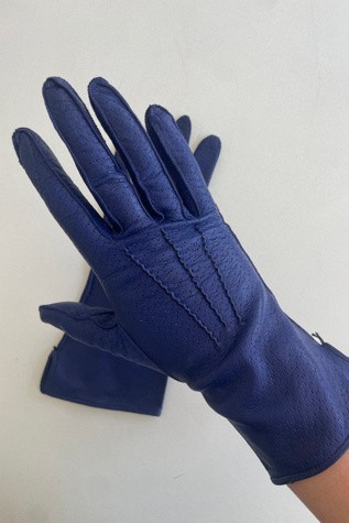 Vintage Royal Blue Leather Gloves Selected by The Curatorial Dept.