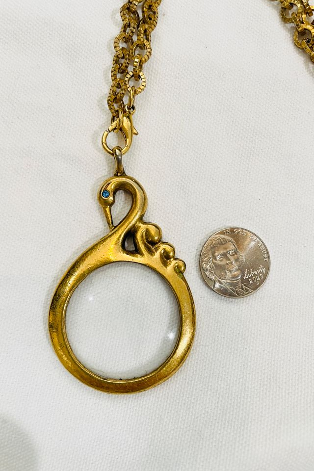 Vintage 1970's Swan Magnifying Pendant Necklace Selected By FernMercantile #2
