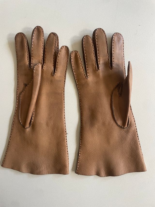 Vintage Tan with Bows Kid Leather Gloves Selected by The Curatorial Dept. #1