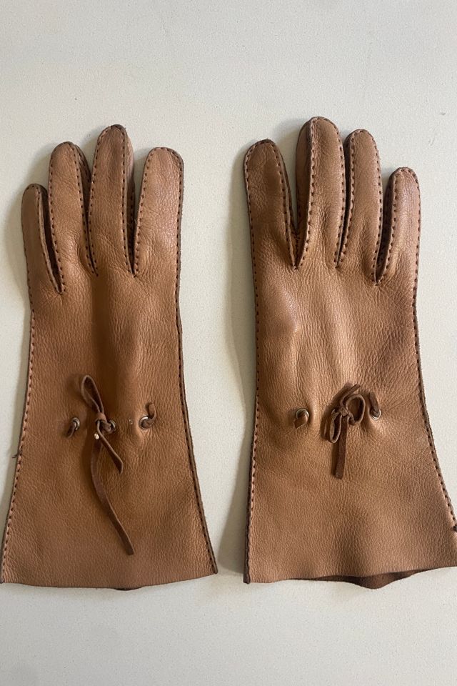 Vintage Tan with Bows Kid Leather Gloves Selected by The Curatorial Dept. #2