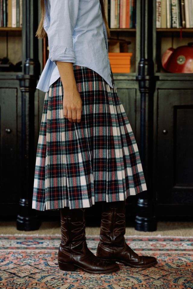 1980s Giorgio Sant'Angelo Plaid Wool Pleated Skirt by Lauren Owen of Texas #1